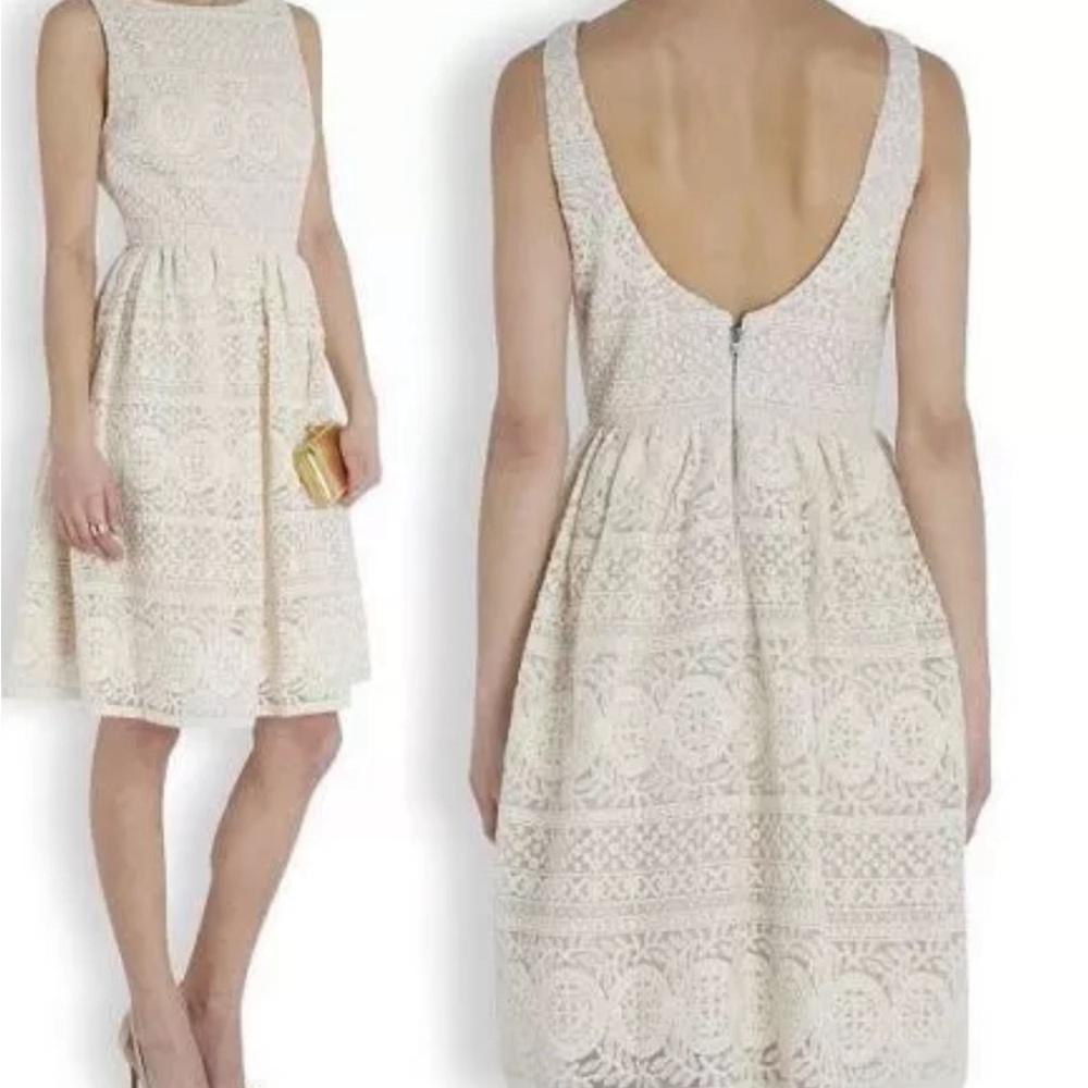 Alice Olivia Giola floral lace embroidery fit-and-flare dress Cream size 8 - Picture 2 of 10